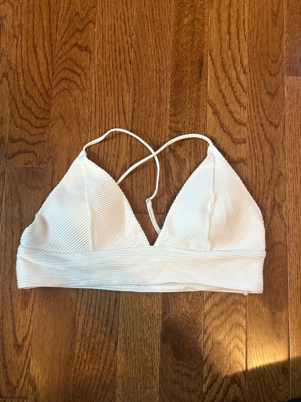 H&M White Ribbed Triangle Bikini Top